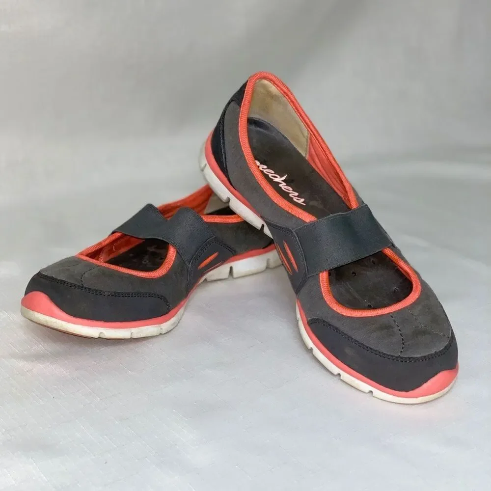 SKECHERS Shoes Women’s 6.5 Flex Asana Slip On Mary Jane Flat Loafer Gray Coral